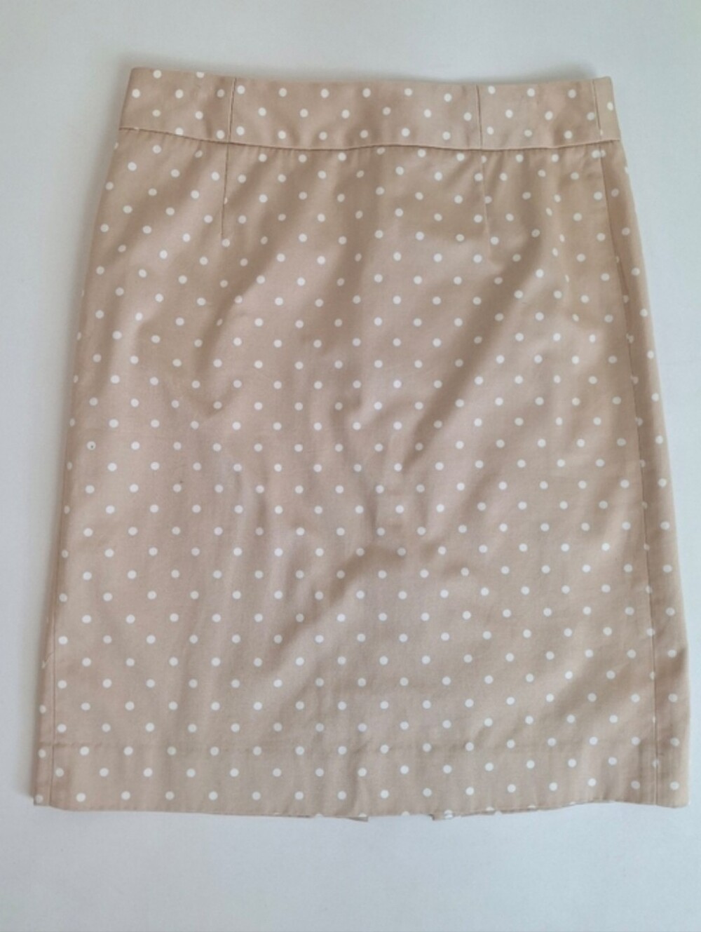 J Crew Cotton Pencil Skirt 6 Tan Polka Dots